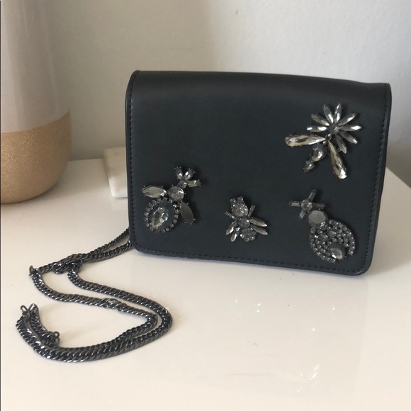 Zara Handbags - ZARA BLACK BEJEWELED CROSSBODY BAG
